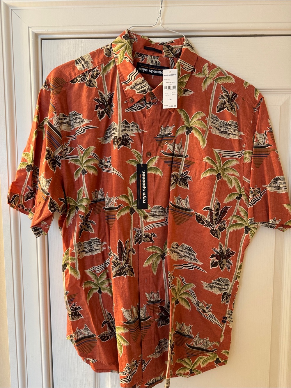 NWT reyn spooner Orange Tropical Palm Print Short-Sleeve Shirt